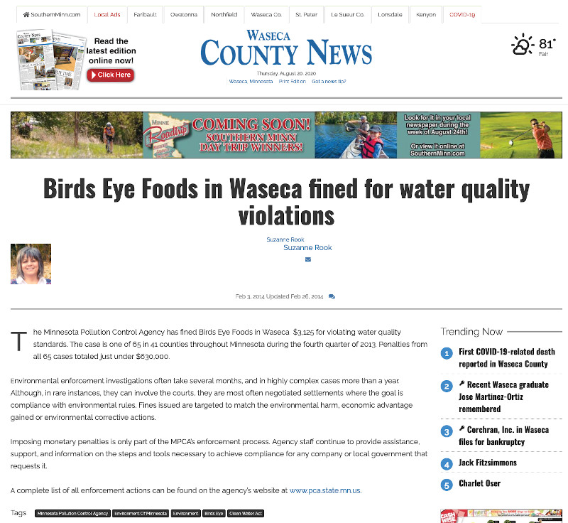 birds-eye-foods-waseca-fined-water-quality-violations